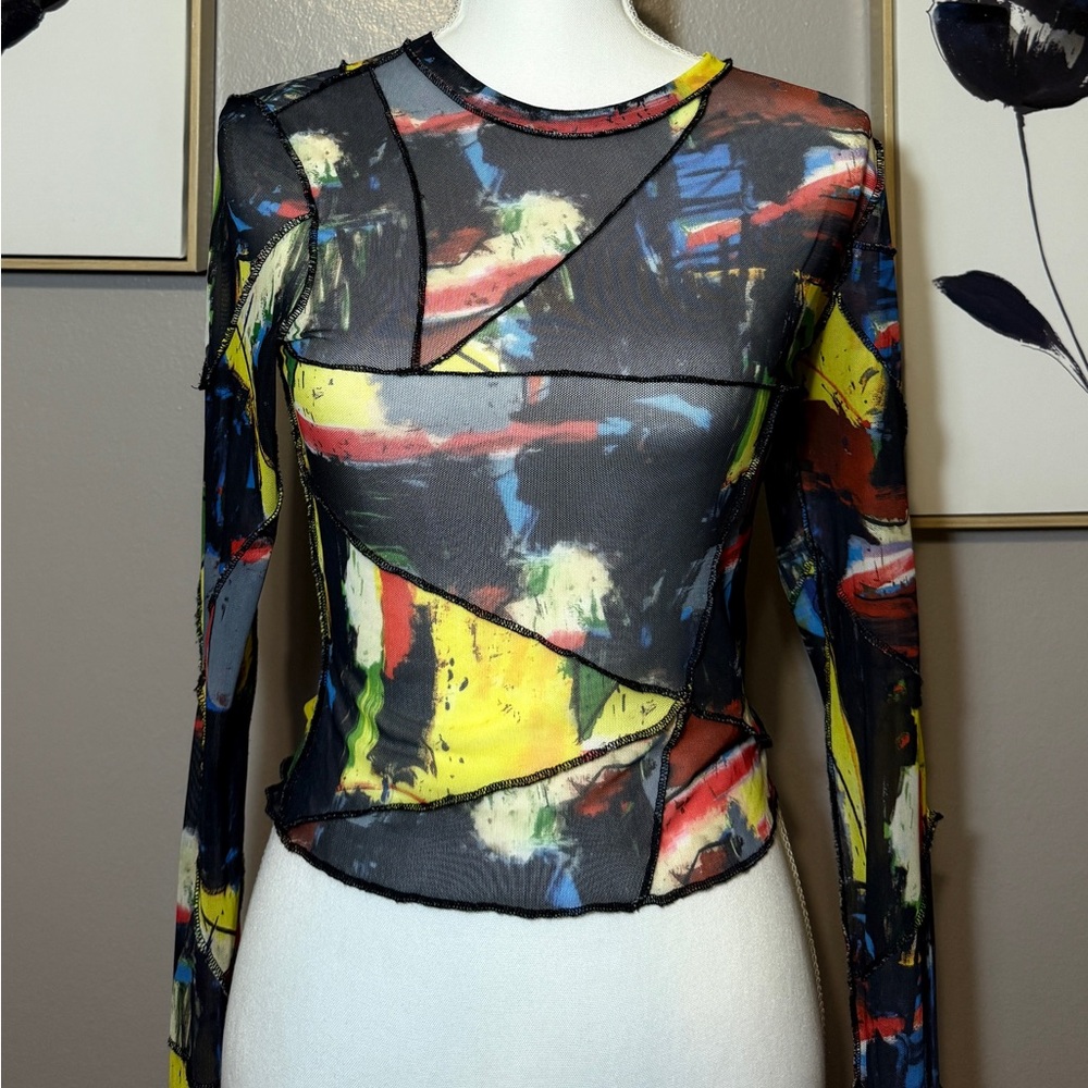 AKIRA Colorful Abstract Long Sleeve Dress